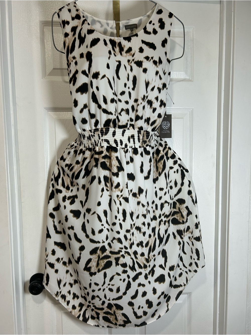 Vince Camuto White Dress with Black and Tan Animal Print
